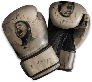 Vintage Boxing Gloveswith Faces Print PNG Image