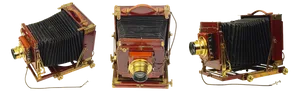 Vintage Camera Triple View PNG