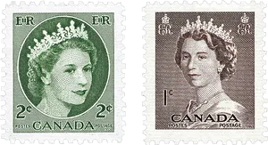 Vintage Canadian Queen Stamps PNG Image