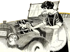 Vintage Car Illustrationwith Women PNG Image