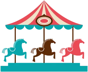 Vintage Carousel Horses Illustration PNG Image