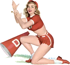 Vintage Cheerleader Pinup Art PNG Image