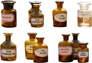 Vintage Chemical Bottles Collection PNG Image