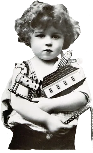 Vintage Child With Toy Houseand Doll PNG Image