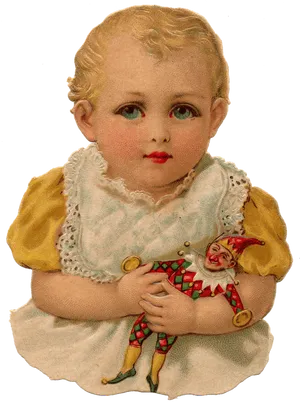 Vintage Childand Harlequin Doll PNG Image