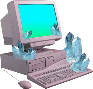 Vintage Computer Crystal Enhancement PNG Image