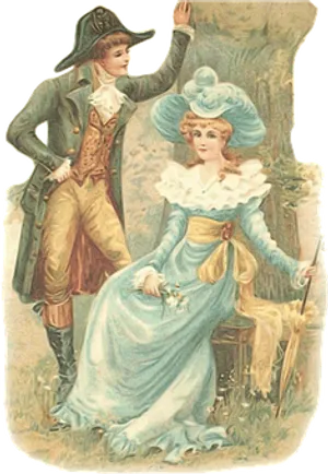 Vintage Couple Elegant Attire PNG Image