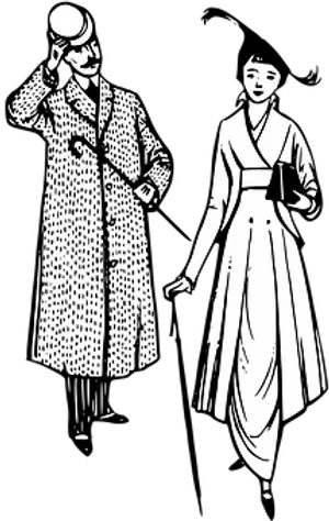 Vintage Couple Walking Illustration PNG Image