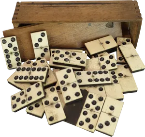 Vintage Dominoes Spilled From Box PNG Image