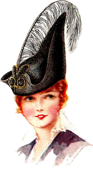 Vintage Feather Hat Lady PNG Image