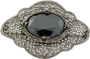 Vintage Filigree Broochwith Black Gemstone PNG Image