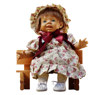 Vintage Floral Dress Doll PNG Image