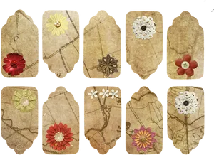 Vintage Floral Tags Collection PNG Image