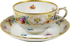 Vintage Floral Tea Cupand Saucer PNG Image