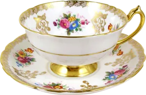 Vintage Floral Tea Cupand Saucer PNG Image