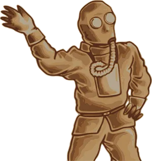 Vintage Gas Mask Suit Illustration PNG Image