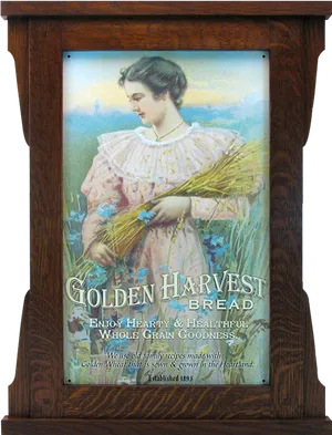 Vintage Golden Harvest Bread Adin Wooden Frame PNG Image