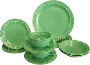 Vintage Green Dinnerware Set PNG Image