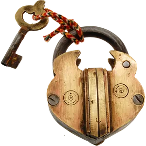 Vintage Heart Padlockand Key PNG Image