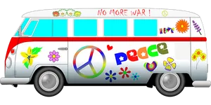 Vintage Hippie Peace Van PNG Image