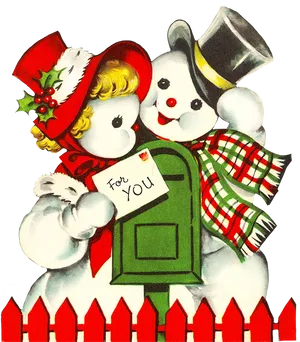 Vintage Holiday Snowmanand Child PNG Image