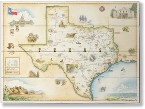 Vintage Illustrated Texas Map PNG Image