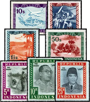 Vintage Indonesian Airmail Stamps PNG Image