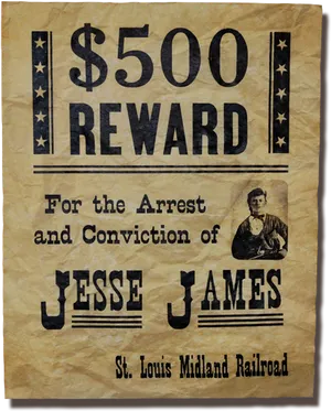 Vintage Jesse James Reward Poster PNG Image