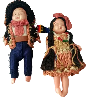 Vintage Knitted Dollsin Traditional Costumes PNG Image