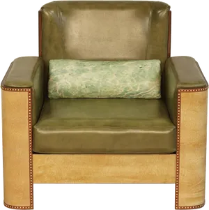 Vintage Leather Club Chair With Pillow PNG Image