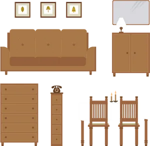 Vintage Living Room Furniture Layout PNG Image