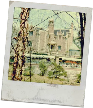 Vintage Mansion Through Trees Photograph PNG Image