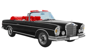 Vintage Mercedes Convertible Black Red Interior PNG Image