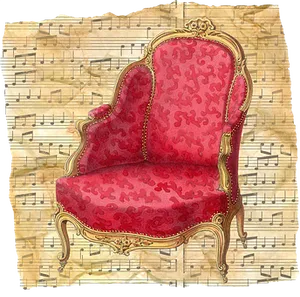 Vintage Musical Armchairon Sheet Music Background PNG Image