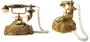 Vintage Ornate Golden Telephones PNG