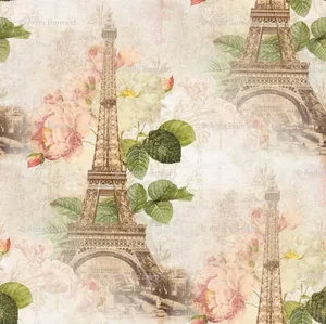 Vintage Paris Eiffel Tower Floral Pattern PNG Image