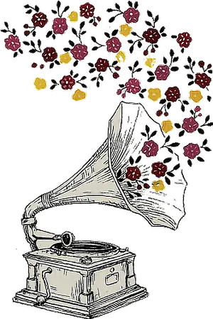 Vintage Phonograph Floral Melody PNG Image