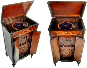 Vintage Phonograph Open Cabinet PNG Image