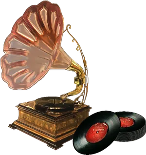 Vintage Phonographwith Vinyl Records PNG Image