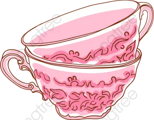 Vintage Pink Tea Cups Stacked PNG Image