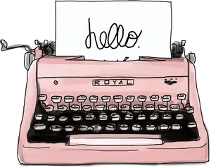 Vintage Pink Typewriter With Hello Message PNG Image