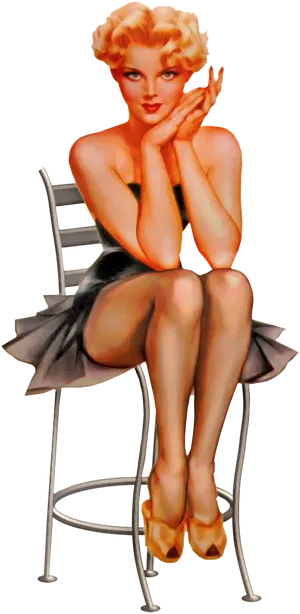 Vintage_ Pinup_ Girl_ Sitting_ On_ Chair PNG Image