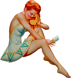 Vintage Pinup Girl Summer Fun PNG Image