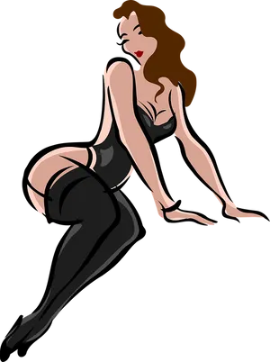 Vintage Pinup Lingerie Illustration PNG Image