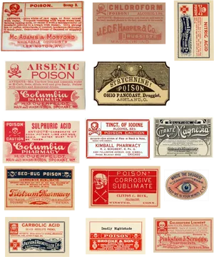 Vintage Poison Pharmacy Labels Collection PNG Image