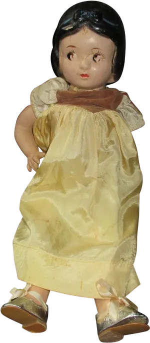 Vintage Porcelain Doll Yellow Dress PNG Image