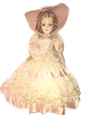 Vintage Porcelain Dollin Pink Dress PNG Image