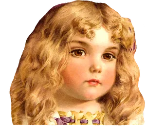 Vintage Portrait Curly Haired Child PNG Image