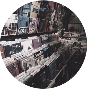 Vintage Record Store Vinyl Collection PNG Image