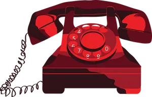 Vintage Red Rotary Phone Illustration PNG Image